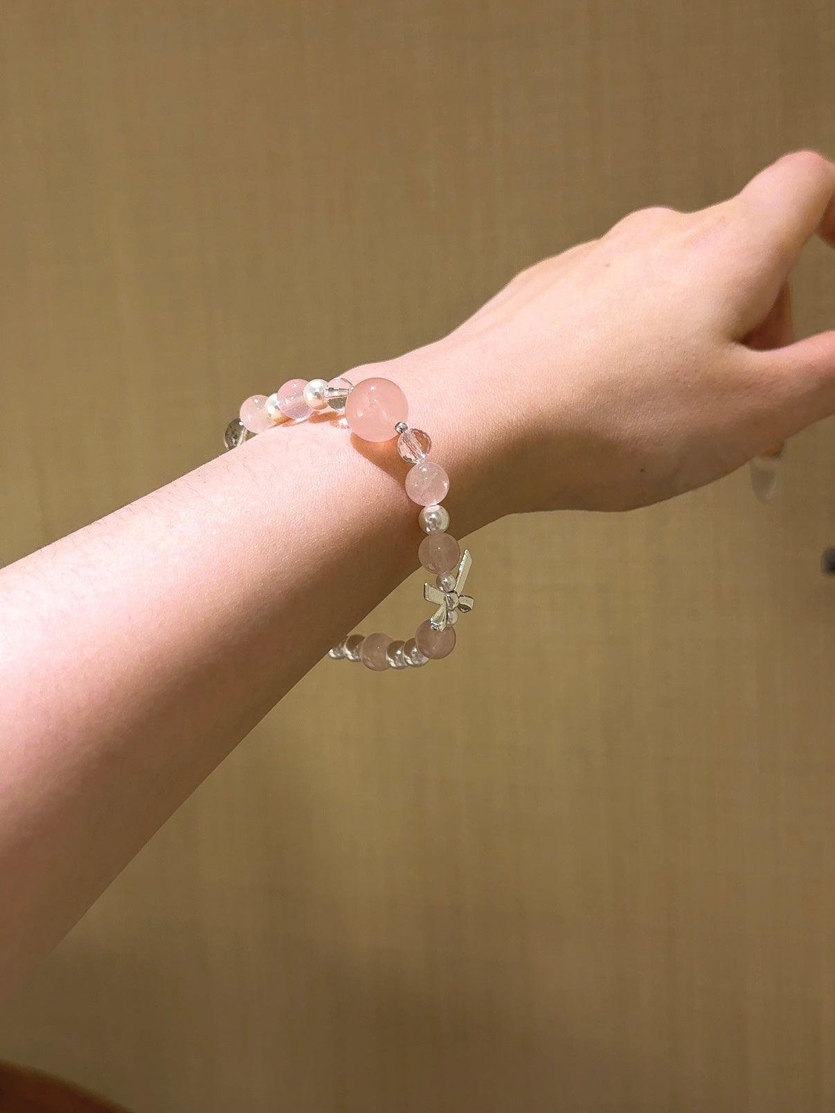 ▫️▪️ Pink crystal green ghost shell bead white crystal bracelet